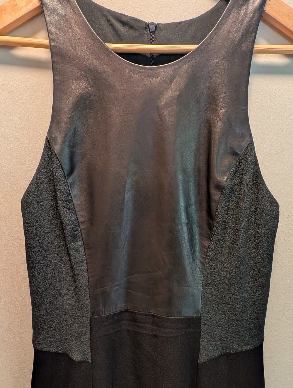 Rag & Bone - Montrose Black Leather Panel Scoop Neck A-line Size 8 - Picture 3 of 9